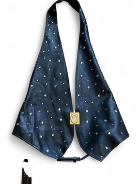 NWT Vintage St. Maxime black leather embellished top with gold buckle Size M